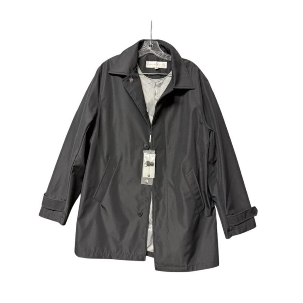 Geoffrey Beene All Weather Trench Coat Jacket Men’s M Black Button Front NWT